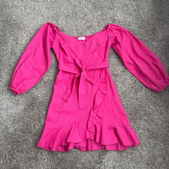 Showpo. Women’s Pink Ruffle Mini dress with Balloon Puff Sleeves size 2 - Picture 1 of 9